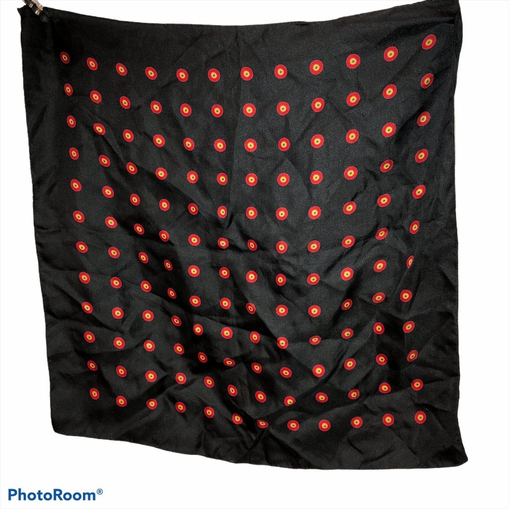 100% SILK double red circles print pocket square scarf ITALY